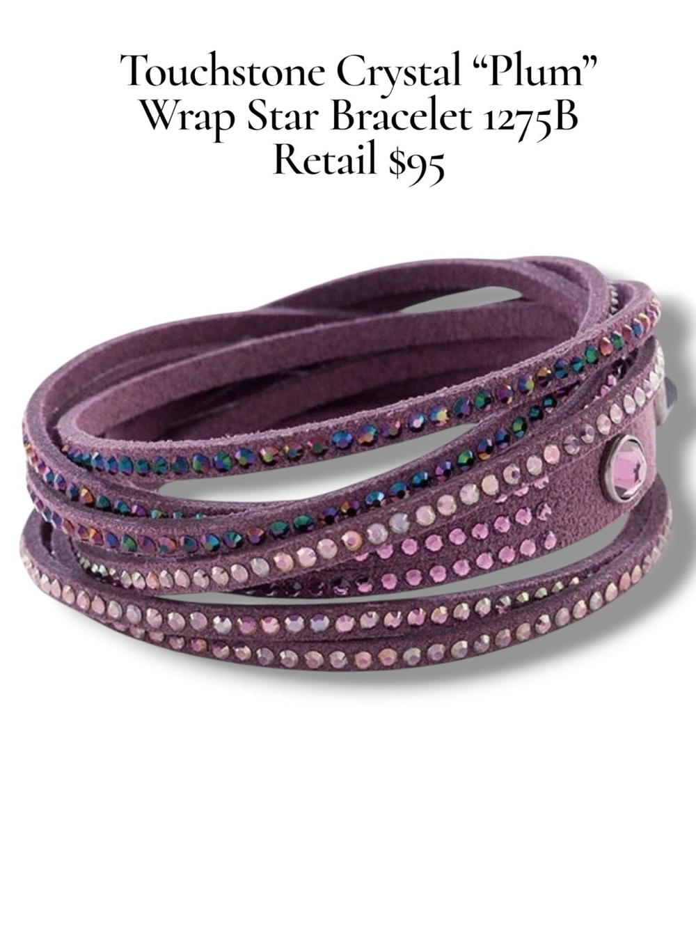 Touchstone Crystal Plum Triple โWrap Starโ Bracelet Vegan Leather BNIB